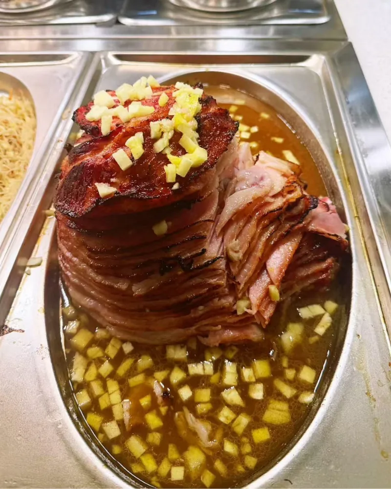 Carved ham with pineapple sauce at Ichiraku Seafood Buffet & Grill, a Asian Restaurant in North Providence